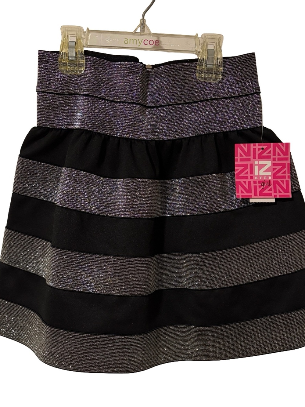 Gorgeous NWT shimmery  IZ Byer black and silver striped skirt